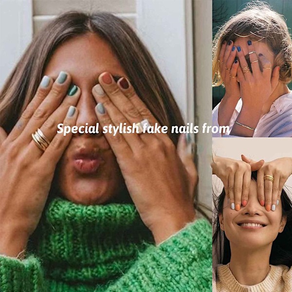 12 sæt Falske Negle Medium Mandel, Mat Medium Mandel Falske Negle Fuld Dækning til Neglekunst DIY