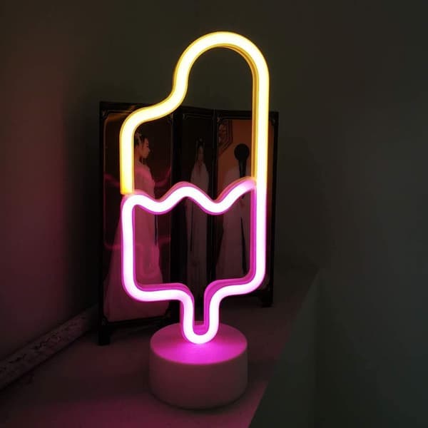 Ispinne LED Nattlampe med Base, LED Neonskilt Veggdekor