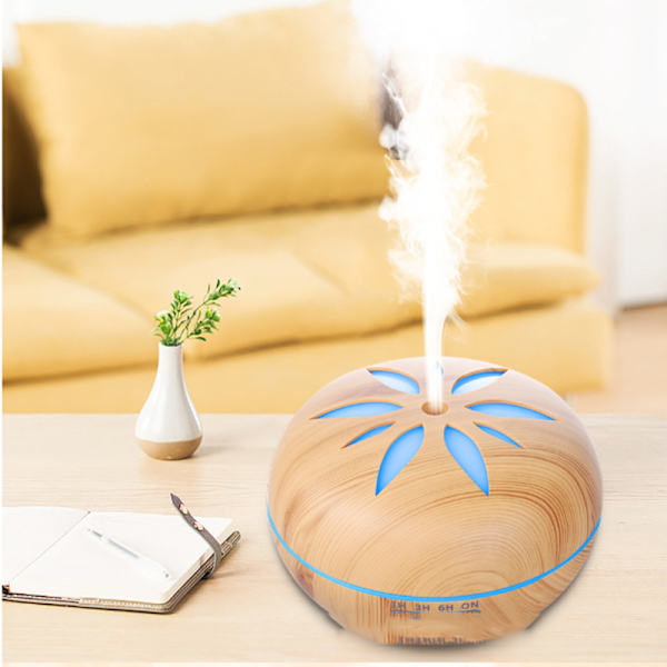 Aroma Diffuser, 550ML Luftfugter Ultralydforstøver, Rumfugter Aromaterapi Olier Duftlampe med 7 Farver LED Lyst Træ Light wood