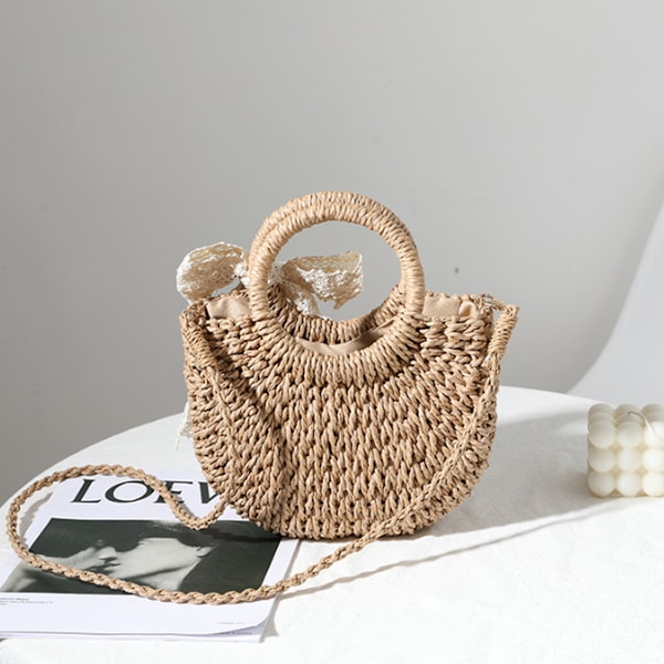 Vävd Vicker Clutch Väska Straw Handväska För Flickor Sommar Strand Axelremsväska