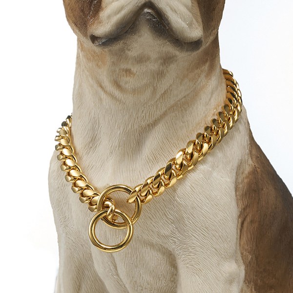 Halsband i roséguld till hund, 10 mm tjock kubansk kedja, lämplig för små och medelstora hundar