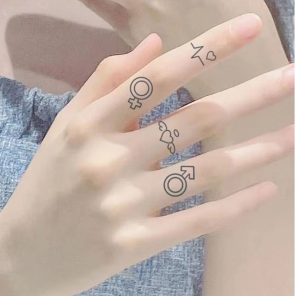 Mini Falske Midlertidige Finger Tattoo Stickers - Enkle, Små Design Tatoveringer, 8-Ark Midlertidig Tattoo