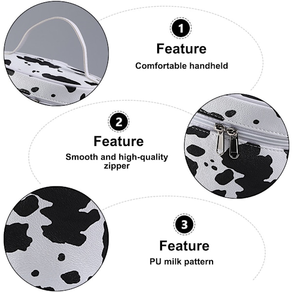 Vanntett bærbar sminkeveske med kua-mønster, laget av PU