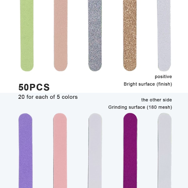 50 st Nagelglitter Färgglada Nagelfilsremsor Manikyr och Pedikyr Nagelfils Dubbelsidiga