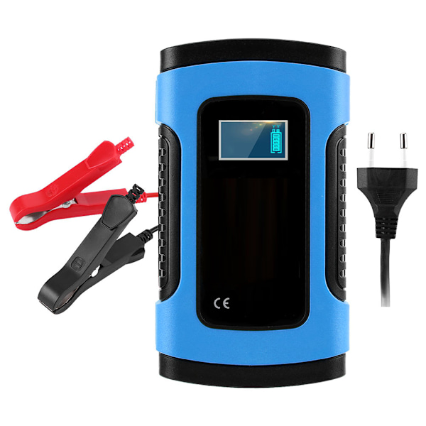 12V 6A LCD Skærm Bil Motorcykel Reparation Fuldt Intelligent Batterilader Blå EU