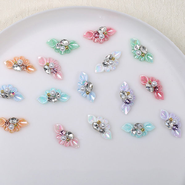 30 st Nagelsmycken, Resinblomma Nagelsmycken, Nagelkonst Dekorationer med Blommor Pärlor Form