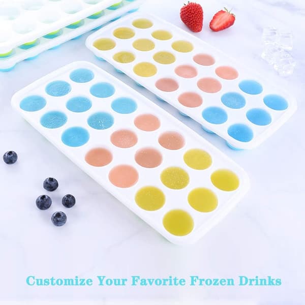 Green & Blue Ice Cube Trays, 2-Pack Stackable Ice Makers with Removable Lids, Easy Ice Cube Release for Cocktails, Water & Juices