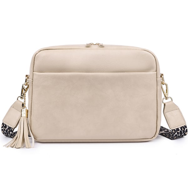 Axelremsväska i Läder för Kvinnor, Crossbodyväska, Kameraväska, Handväska, Cross Body Plånbok, Axelremsväska, Liten, Tre Blixtlås, Veganläder, Bred Rem