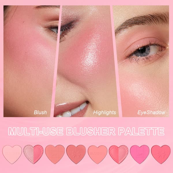 Hjerteformet blush, levende og naturlig firefarvet blush-palette UF097