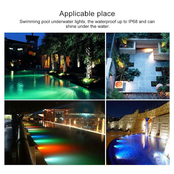 LED-poolbelysning AC12V RGB Fjärrkontroll IP68 Vattentät Hög Transmittans Hållbar ABS PC Akvarium Poolbelysning 25W