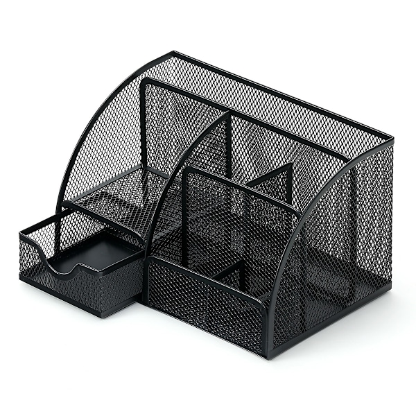 Mesh skrivebordsarrangør kontor med 7 rom, skuff/skrivebord ryddig godteri/penn holder/multifunksjonell arrangør, 22*14*13cm