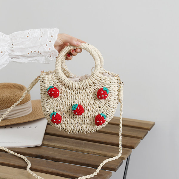 Vevd kurvclutch i halm - sommerstrandveske for jenter