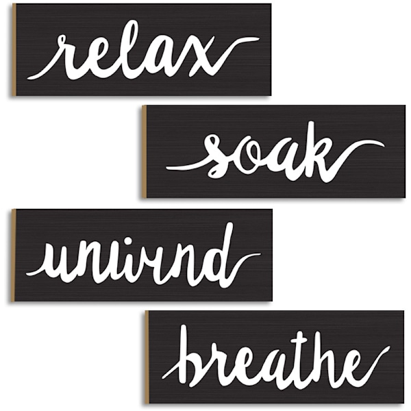 4 stycken badrumsväggskonst lantlig väggdekor Relax Soak Unwind Breathe Rustik badrum träskyltar Rolig vintage trädekor för tvättstuga
