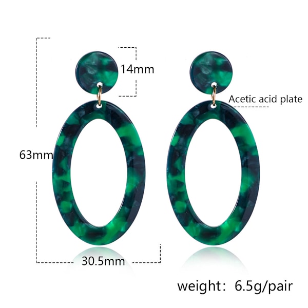 Akryl Geometriske Oval Resin Dryppende Hengeøreringer Bohemske Høyre Ørepynt Spot Personlighet Stud Ørepynt
