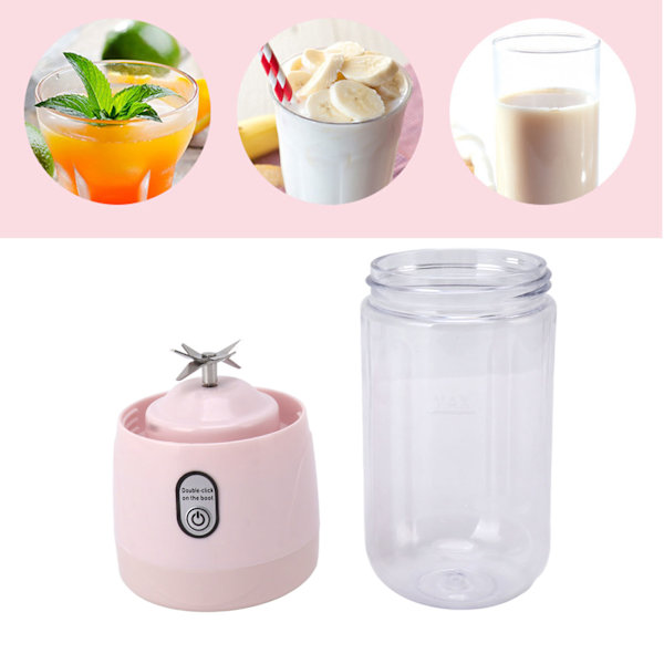 Bärbar Blender USB Laddningsbar 6 Blad Mini Juicer Cup Fruktpress för Resor Sport Kök 410ml Rosa