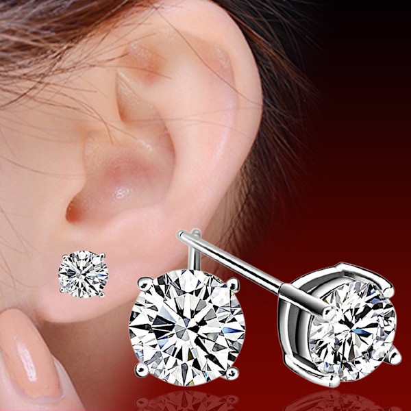 Valkoiset hopeoitu Cubic Zirconia -simuloitu timantti, kiiltävät pyöreät nappikorvakorut 925 sterlinghopeaa