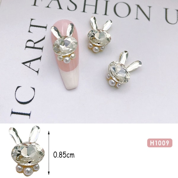 16 st Nail Rhinestones Blanka Legering 3D DIY Nageldekor Kaninhuvud Form Inlagd Diamant för Nagelkonst med Rhinestones Pärlor