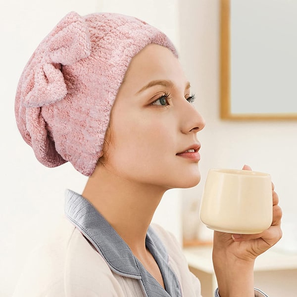 2-pack Hårtorkningshanddukar, Absorberande Turban Hårtorkningshuva, Snabbtorkande Huvudband med Rosett