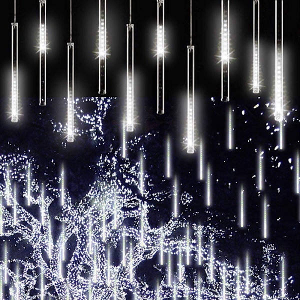 Falling Rain Lights Meteor Shower Lights Christmas Lights 30cm 8 Tube 144 LEDs, Falling Rain Drop Icicle String Lights for Christmas Trees Halloween
