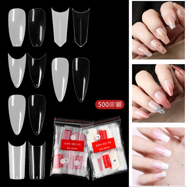 Franska Nageltips, 500 st Halvöverdrag Falska Nageltips Press-on Naglar Akryl Nageltips 10 Storlekar