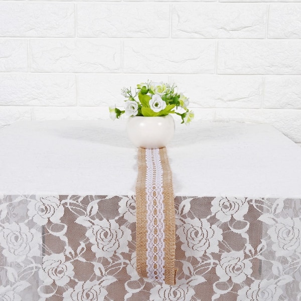 Naturlig jute säckväv band med vit spets rustik stil bröllop