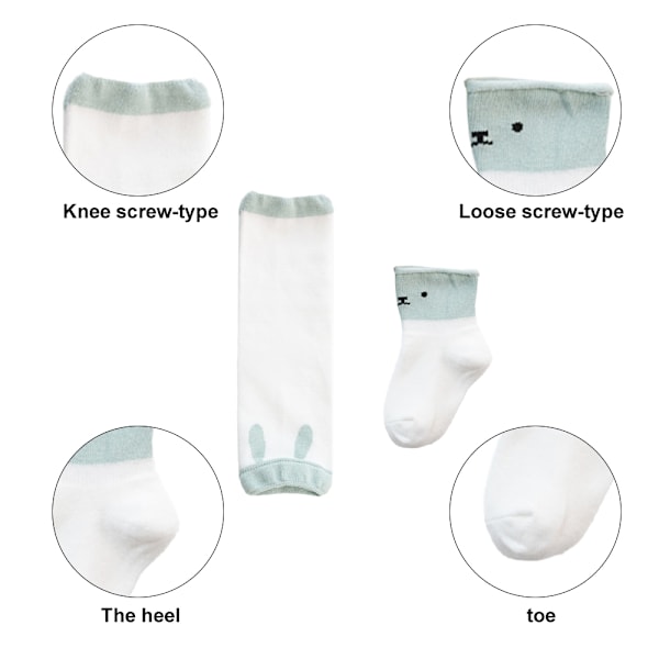 3 par babyknäskydd storlek M, halkfria strumpor för krypande, babytecknade knä- och armbågsskydd i bomull