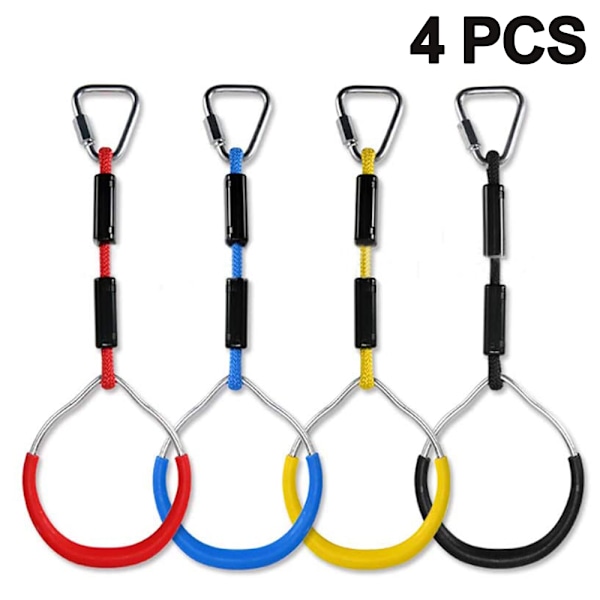 Färgglada Svingringar för Gymnastik - 4-pack Utomhus Lekset & Lekplatsutrustning för Ninja-bana, Apa Ring, Klätterring, Hinderringar