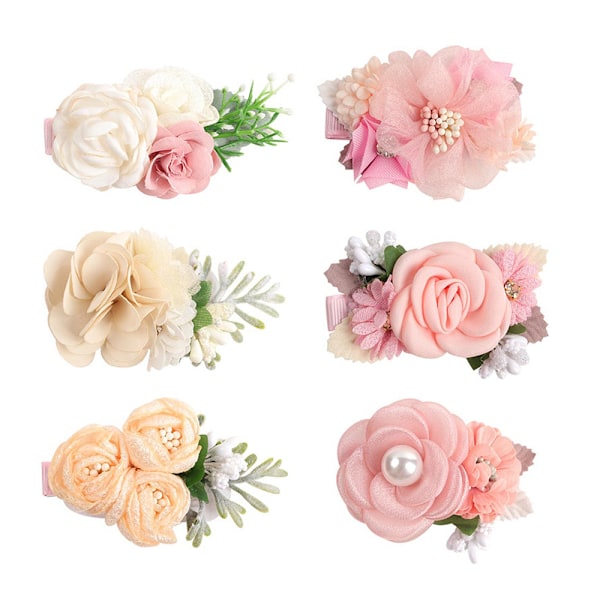 Blomsterhårklipp for jenter, 6 stk. blomsterhårtilbehør
