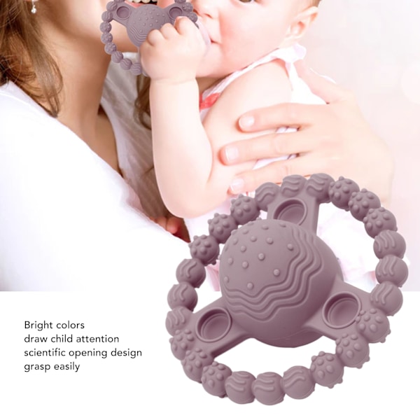 Bitesleke Rattle med Lydklokke, Myk Silikon BPA-Fri Matkvalitet Lys Farge for Babyer Spedbarn Grå Lilla