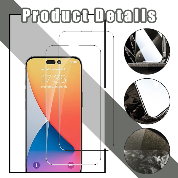 Skärmskydd för iPhone 14 Pro härdat glas - 2 förpackningar