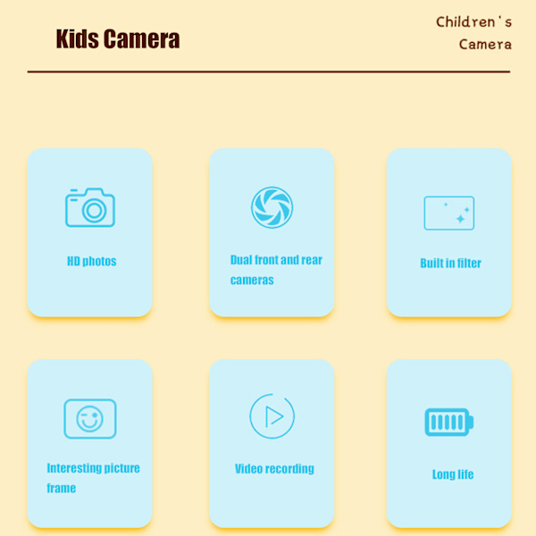 Cartoon Barnkamera för Barn Flerspråkig Digitalkamera Söt Utseende Barn DV-kamera Gul