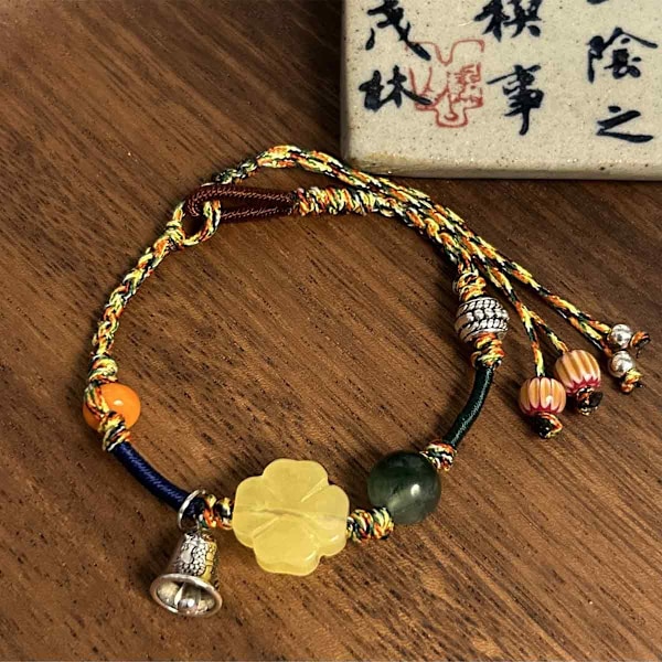 2 st keramikpärlar armband Etnisk vind vävd armband små blommor, liten trumpet, runt spänne
