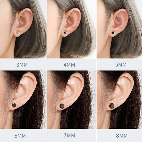 6 Par Örhängen Set 316 Rostfritt Stål Fyra Klor Krona Zirkon Örhängen 3-8mm