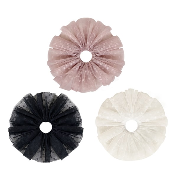 3 stk. enkle store prikkede blonder scrunchies store hovedblomst hårtilbehør