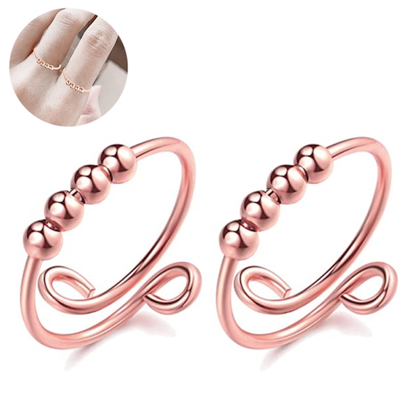 2 st justerbara ångestdämpande ringar för kvinnor med pärlor, stressavlastande ring, spinnerring, meditationsring