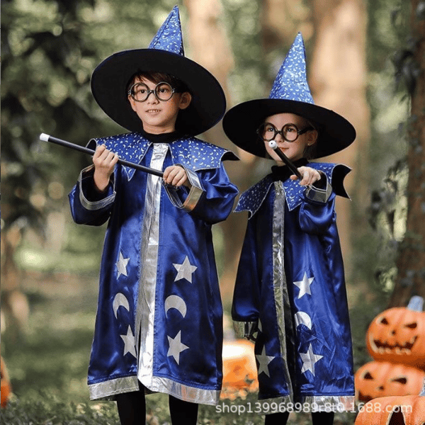 Troldmandskappe med hat, Halloween-kostumer til børn S