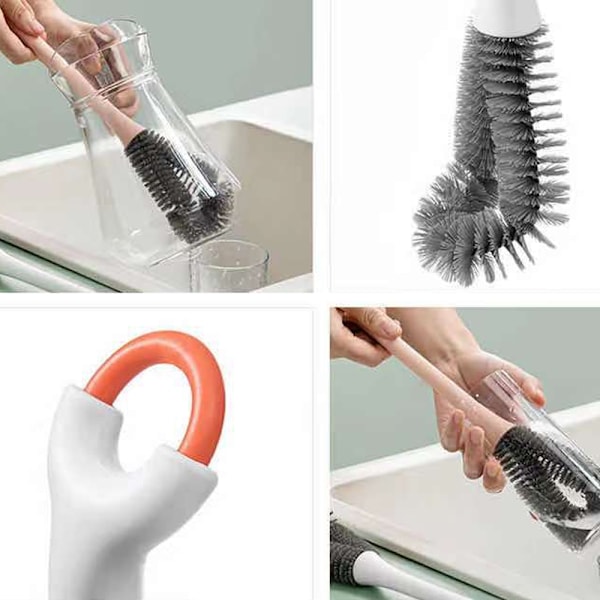 Långskaftad Nylonflaskkvast, 360 Grader Flexibel Flaskrengörare Glasrengörare (2-pack)