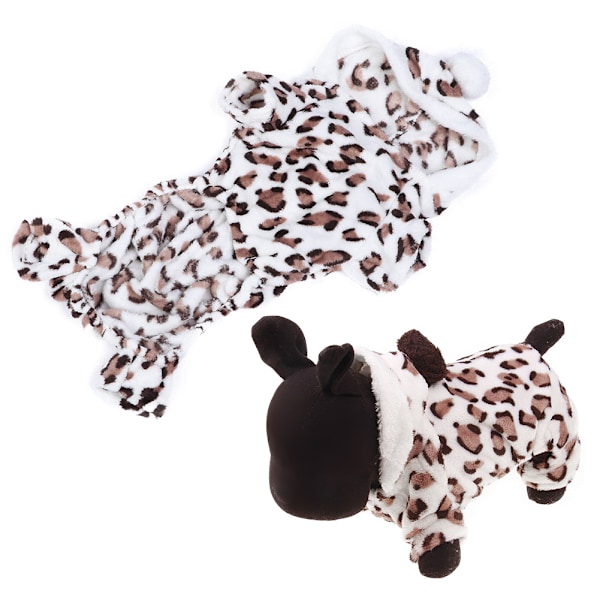 Plush Kläder för Hund och Katt, Söta Leopardmönstrade Dräkter, Nattkläder, Håller Varmt, Huvad Design för Höst och Vinter