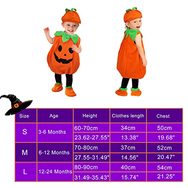Baby Pige & Pige Halloween Græskar Romper Body + Hat + Sko Kostumer
