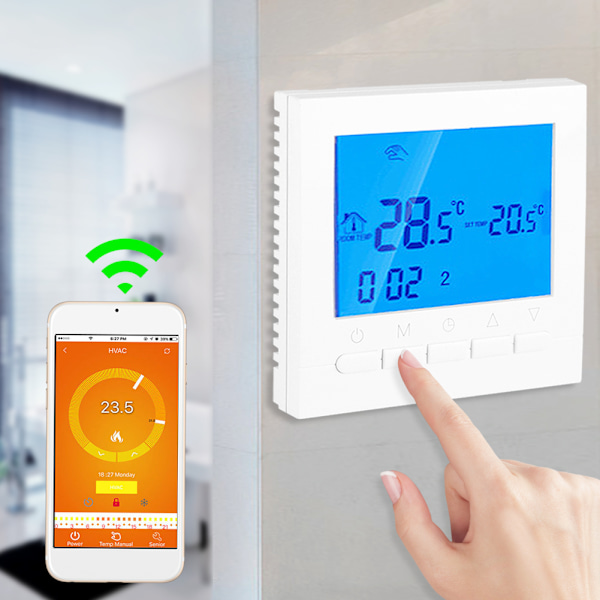 Programmerbar WiFi Trådlös Uppvärmningstermostat Digital LCD-Skärm Appkontroll