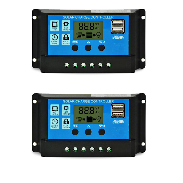 Solar Battery Controller 12v/24v Solar Panel Charge Controller Mark Solar Panel Controller Regulator med justerbar LCD-skärm och dubbel USB port