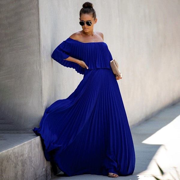 Kvinners Off The Shoulder Ruffle Festkjole Side Split Strand Maxi Kjole