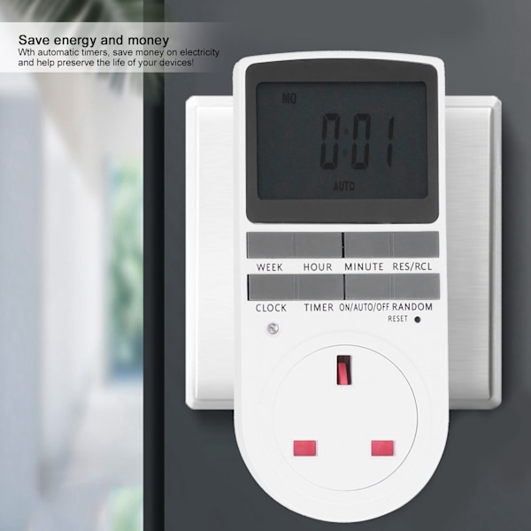 LCD Digital Programmerbar Uttak Timer Plugg Sokkel Plugin Timer for Elektrisk Apparat UK 230V