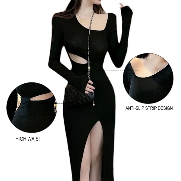 Kvinners Rynket Bodycon-kjole Sexy Ermeløs Split Midi Fest Cocktail Bryllup Gjest Kjole