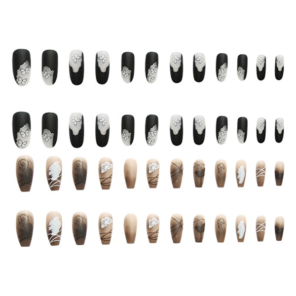 Två set med långa multi-stil valbara nageldekorationer, nagelplåster, färdiga produkter, kompletterande nagelverktyg
