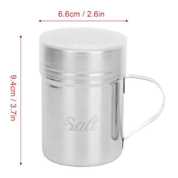 2 stk Rustfritt Stål Dredge Shaker med Lopp og Håndtak Salt Sukker Shakers Krydder Pepper Shaker for Matlaging Baking