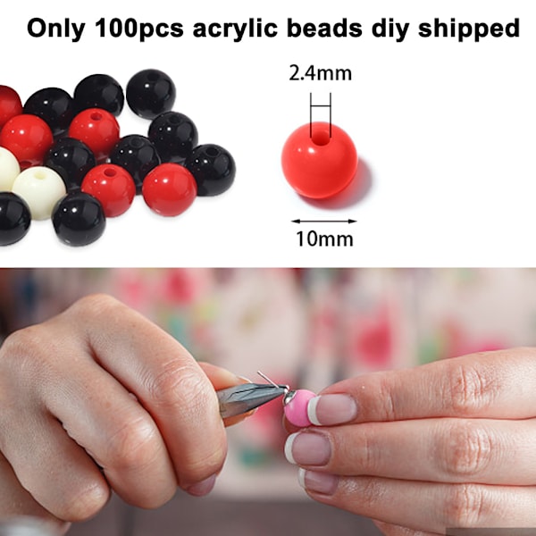 100 st Runda Pärlor 10mm Släta Lösa Pärlor Distanspärlor Pärltillbehör för Pärlkonst Heminredning (2,4mm Hål)