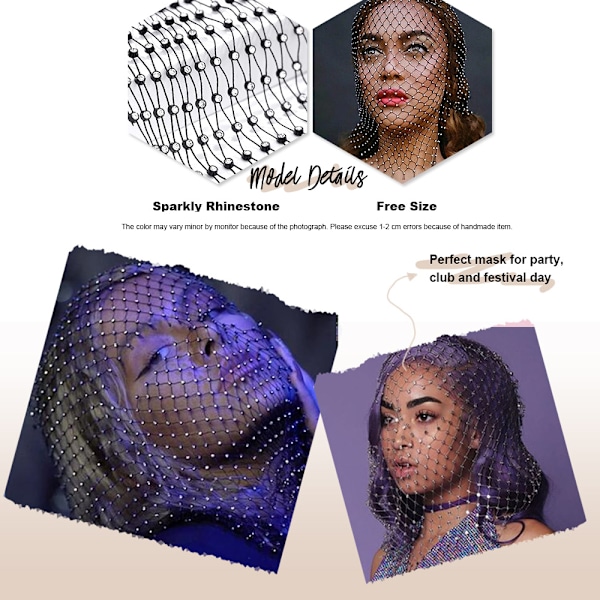 Rhinestone Mesh Huvudband Glitter Kristall Hårband Stretchig Svart Huvudbonad Rave Nattklubb Sparkle Kroppssmycken Tillbehör