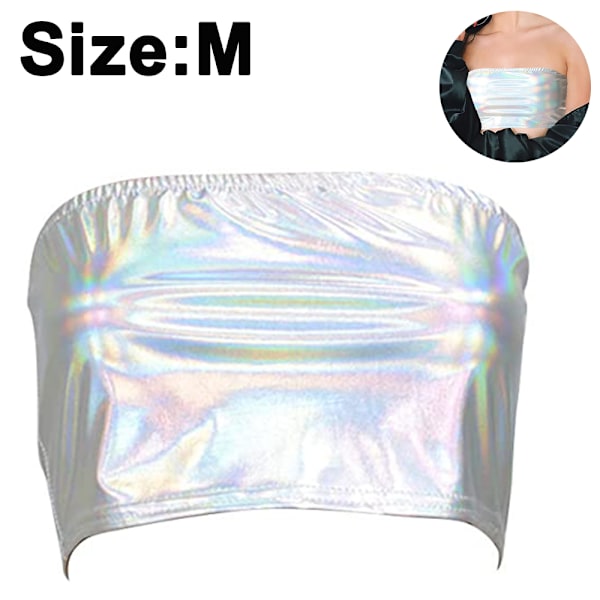 Kvinnors Glansig Strapless Crop Tube Top Scenekostym Inpackad Bröst Patentläder Enfärgad Tube Top Bottentröja Prestanda Kostym