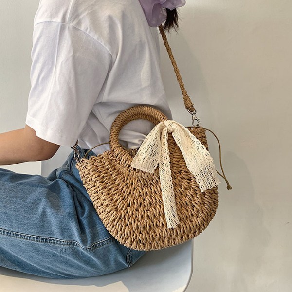 Vävd Vicker Clutch Väska Straw Handväska För Flickor Sommar Strand Axelremsväska